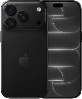 iPhone 18 Pro, back exterior, black color, Pro Fusion camera system at top, centered Apple logo, front exterior, all-screen design, Dynamic Island centered near top