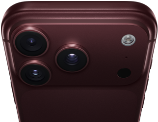 iPhone 18 Pro, burgundy color, rounded edges and corners, partial back exterior angled to show Pro Fusion camera system in top left corner, three lenses, microphone, flash