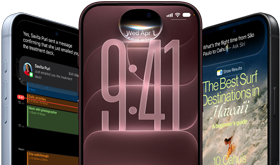 Three iPhone 18 Pro devices in glacier, burgundy, and black colors, front exterior, each screen shows Siri AI integration providing Message summary, listening mode while on lock screen, and an Ask Siri prompt about flight time