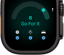 Apple Watch Ultra 4, titanium case, black color, readiness score of 8, right side exterior, Digital Crown, raised side button